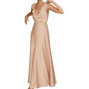 BHLDN Sachin & Babi Champagne Ruffled Wrap Tansy Satin Formal Gown Dress Size 8